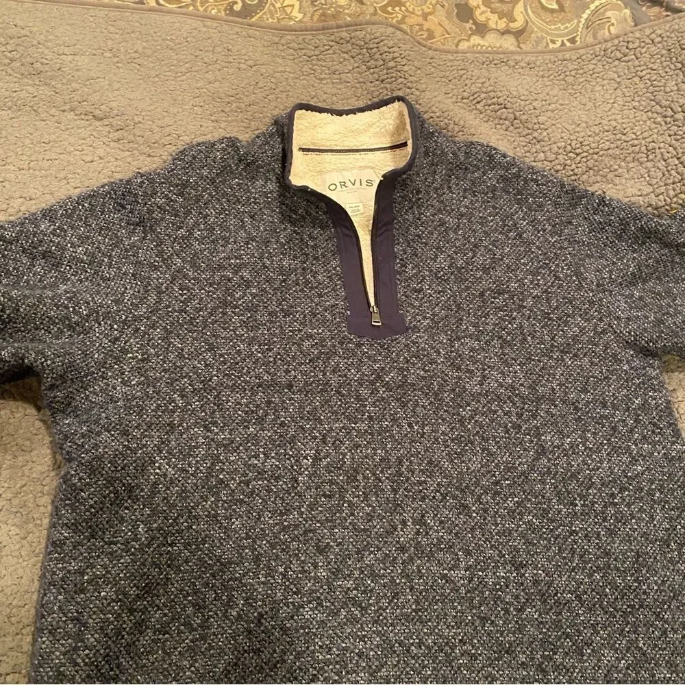 Orvis Blue 1:4 Zip Pullover Sweater Sherpa Lined Size XXL